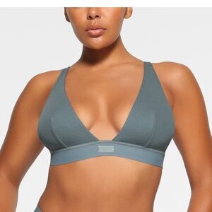 SKIMS Cotton Rib‎ Plunge Bralette Kyanite Size 2X NWT